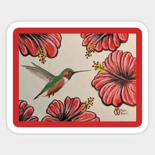 Allen's hummingbird drinking nectar from the hibiscus flowers Sticker